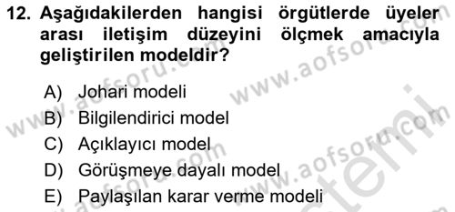 Sağlık Kurumları Yönetimi 2 Dersi 2020 - 2021 Yılı Yaz Okulu Sınav Soruları 12. Soru