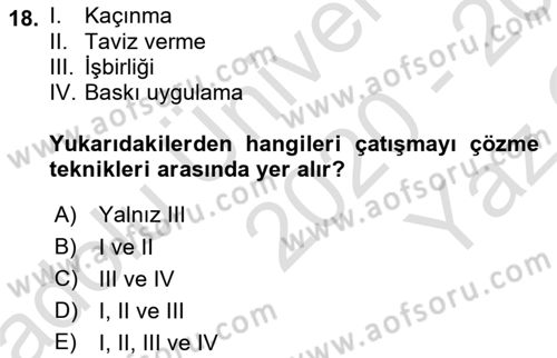 Sağlık Kurumları Yönetimi 2 Dersi 2020 - 2021 Yılı Yaz Okulu Sınav Soruları 18. Soru