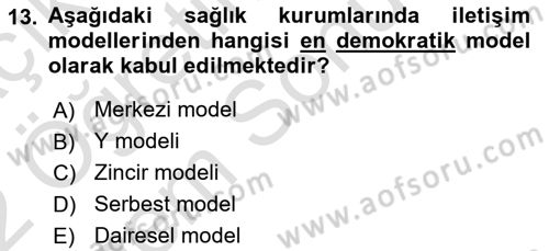 Sağlık Kurumları Yönetimi 2 Dersi 2021 - 2022 Yılı (Final) Dönem Sonu Sınav Soruları 13. Soru