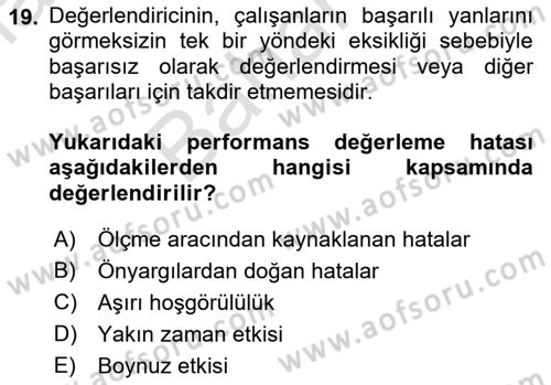 Sağlık Kurumları Yönetimi 2 Dersi 2021 - 2022 Yılı (Final) Dönem Sonu Sınav Soruları 19. Soru