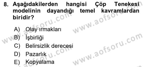 Sağlık Kurumları Yönetimi 2 Dersi 2021 - 2022 Yılı (Final) Dönem Sonu Sınav Soruları 8. Soru