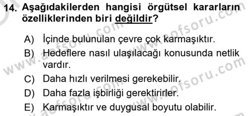 Sağlık Kurumları Yönetimi 2 Dersi 2021 - 2022 Yılı Yaz Okulu Sınav Soruları 14. Soru