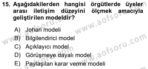 Sağlık Kurumları Yönetimi 2 Dersi 2021 - 2022 Yılı Yaz Okulu Sınav Soruları 15. Soru