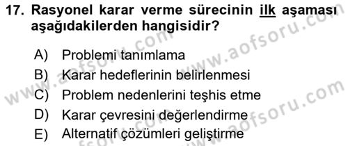 Sağlık Kurumları Yönetimi 2 Dersi 2021 - 2022 Yılı Yaz Okulu Sınav Soruları 17. Soru