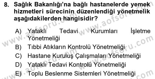 Sağlık Kurumları Yönetimi 2 Dersi 2021 - 2022 Yılı Yaz Okulu Sınav Soruları 8. Soru