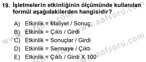 Sağlık Kurumları Yönetimi 2 Dersi 2023 - 2024 Yılı (Final) Dönem Sonu Sınav Soruları 19. Soru