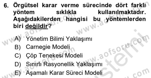 Sağlık Kurumları Yönetimi 2 Dersi 2023 - 2024 Yılı (Final) Dönem Sonu Sınav Soruları 6. Soru