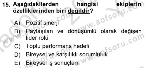 Sağlık Kurumları Yönetimi 2 Dersi 2023 - 2024 Yılı Yaz Okulu Sınav Soruları 15. Soru