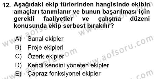 Sağlık Kurumları Yönetimi 2 Dersi 2024 - 2025 Yılı (Final) Dönem Sonu Sınav Soruları 12. Soru