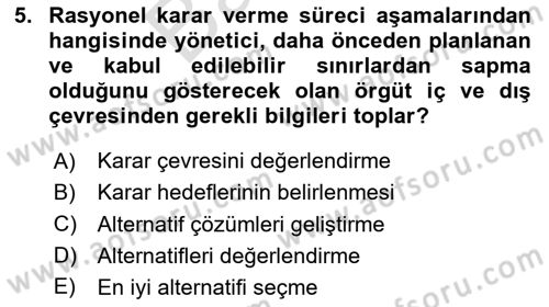 Sağlık Kurumları Yönetimi 2 Dersi 2024 - 2025 Yılı (Final) Dönem Sonu Sınav Soruları 5. Soru
