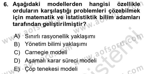 Sağlık Kurumları Yönetimi 2 Dersi 2024 - 2025 Yılı (Final) Dönem Sonu Sınav Soruları 6. Soru