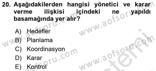 Sağlık Kurumları Yönetimi 2 Dersi 2024 - 2025 Yılı Yaz Okulu Sınav Soruları 20. Soru