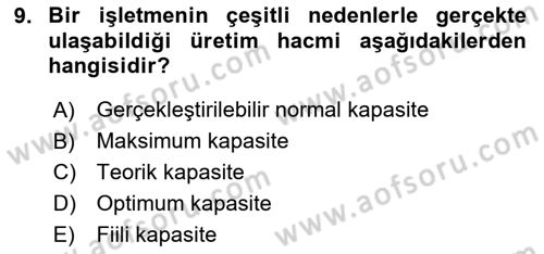 Sağlık Kurumları Yönetimi 2 Dersi 2024 - 2025 Yılı Yaz Okulu Sınav Soruları 9. Soru
