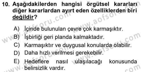 Sağlık Kurumları Yönetimi 2 Dersi 2025 - 2026 Yılı (Final) Dönem Sonu Sınav Soruları 10. Soru