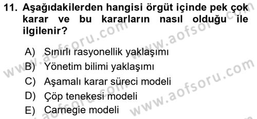 Sağlık Kurumları Yönetimi 2 Dersi 2025 - 2026 Yılı (Final) Dönem Sonu Sınav Soruları 11. Soru