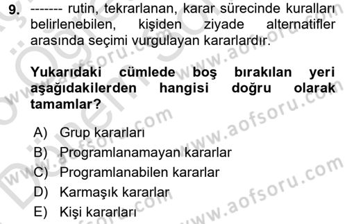 Sağlık Kurumları Yönetimi 2 Dersi 2025 - 2026 Yılı (Final) Dönem Sonu Sınav Soruları 9. Soru