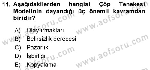 Sağlık Kurumları Yönetimi 2 Dersi 2025 - 2026 Yılı Yaz Okulu Sınav Soruları 11. Soru