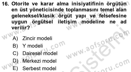 Sağlık Kurumları Yönetimi 2 Dersi 2025 - 2026 Yılı Yaz Okulu Sınav Soruları 16. Soru