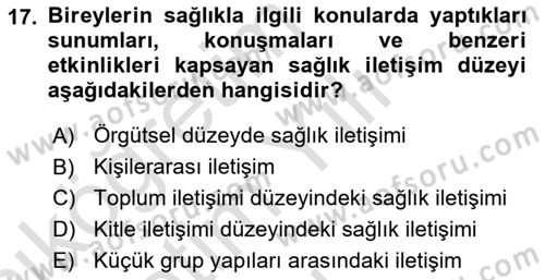 Sağlık Kurumları Yönetimi 2 Dersi 2025 - 2026 Yılı Yaz Okulu Sınav Soruları 17. Soru