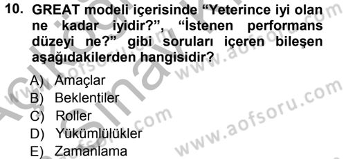 Sağlık Kurumlarında Operasyon Yönetimi Dersi Ara Sınavı Deneme Sınav Soruları 10. Soru