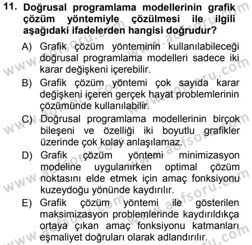 Sağlık Kurumlarında Operasyon Yönetimi Dersi Ara Sınavı Deneme Sınav Soruları 11. Soru