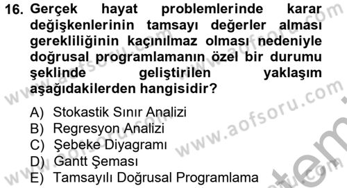 Sağlık Kurumlarında Operasyon Yönetimi Dersi 2012 - 2013 Yılı (Vize) Ara Sınav Soruları 16. Soru