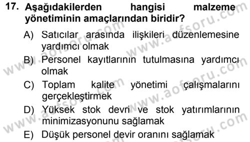 Sağlık Kurumlarında Operasyon Yönetimi Dersi 2012 - 2013 Yılı (Final) Dönem Sonu Sınav Soruları 17. Soru