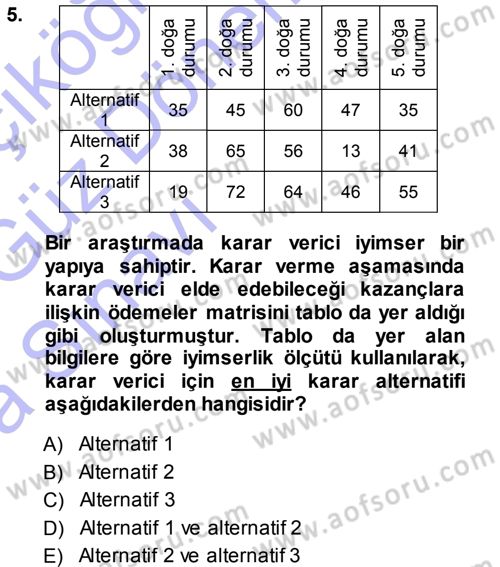Sağlık Kurumlarında Operasyon Yönetimi Dersi 2013 - 2014 Yılı (Vize) Ara Sınav Soruları 5. Soru
