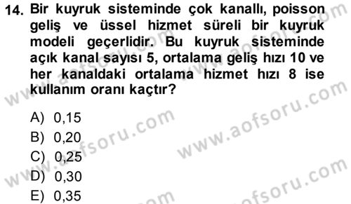 Sağlık Kurumlarında Operasyon Yönetimi Dersi 2013 - 2014 Yılı Tek Ders Sınav Soruları 14. Soru