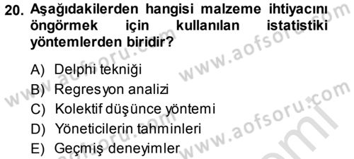 Sağlık Kurumlarında Operasyon Yönetimi Dersi 2013 - 2014 Yılı Tek Ders Sınav Soruları 20. Soru