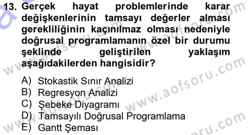 Sağlık Kurumlarında Operasyon Yönetimi Dersi Ara Sınavı Deneme Sınav Soruları 13. Soru