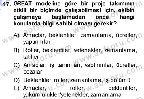 Sağlık Kurumlarında Operasyon Yönetimi Dersi 2014 - 2015 Yılı (Vize) Ara Sınav Soruları 17. Soru