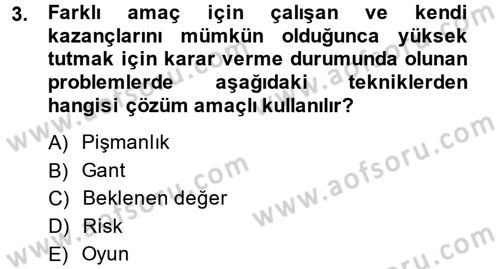 Sağlık Kurumlarında Operasyon Yönetimi Dersi Ara Sınavı Deneme Sınav Soruları 3. Soru