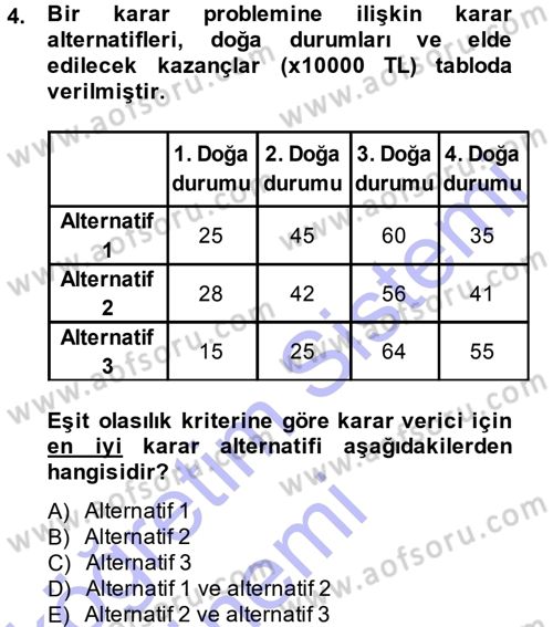 Sağlık Kurumlarında Operasyon Yönetimi Dersi 2014 - 2015 Yılı (Vize) Ara Sınav Soruları 4. Soru