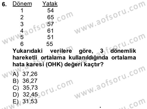 Sağlık Kurumlarında Operasyon Yönetimi Dersi 2014 - 2015 Yılı (Vize) Ara Sınav Soruları 6. Soru
