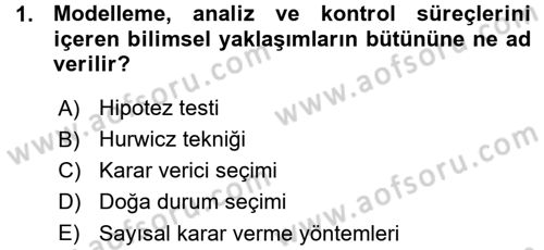 Sağlık Kurumlarında Operasyon Yönetimi Dersi Ara Sınavı Deneme Sınav Soruları 1. Soru