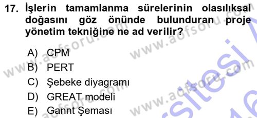 Sağlık Kurumlarında Operasyon Yönetimi Dersi 2015 - 2016 Yılı (Vize) Ara Sınav Soruları 17. Soru