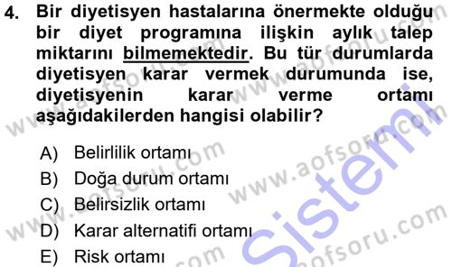 Sağlık Kurumlarında Operasyon Yönetimi Dersi Ara Sınavı Deneme Sınav Soruları 4. Soru