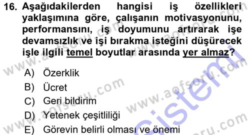 Sağlık Kurumlarında Operasyon Yönetimi Dersi 2015 - 2016 Yılı (Final) Dönem Sonu Sınav Soruları 16. Soru