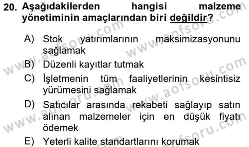 Sağlık Kurumlarında Operasyon Yönetimi Dersi 2015 - 2016 Yılı (Final) Dönem Sonu Sınav Soruları 20. Soru