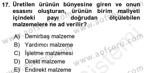 Sağlık Kurumlarında Operasyon Yönetimi Dersi 2015 - 2016 Yılı Tek Ders Sınav Soruları 17. Soru