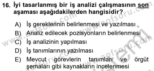 Sağlık Kurumlarında Operasyon Yönetimi Dersi 2016 - 2017 Yılı 3 Ders Sınav Soruları 16. Soru
