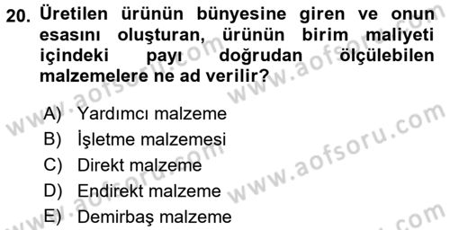 Sağlık Kurumlarında Operasyon Yönetimi Dersi 2016 - 2017 Yılı 3 Ders Sınav Soruları 20. Soru