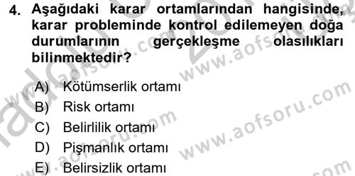 Sağlık Kurumlarında Operasyon Yönetimi Dersi 2016 - 2017 Yılı 3 Ders Sınav Soruları 4. Soru