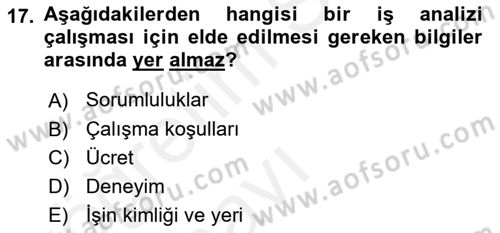 Sağlık Kurumlarında Operasyon Yönetimi Dersi 2017 - 2018 Yılı 3 Ders Sınav Soruları 17. Soru