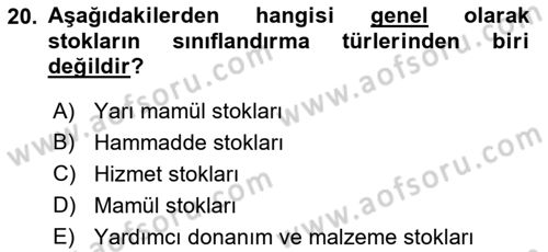 Sağlık Kurumlarında Operasyon Yönetimi Dersi 2017 - 2018 Yılı 3 Ders Sınav Soruları 20. Soru