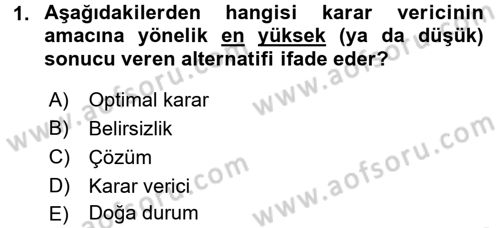 Sağlık Kurumlarında Operasyon Yönetimi Dersi Ara Sınavı Deneme Sınav Soruları 1. Soru