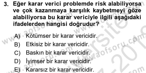 Sağlık Kurumlarında Operasyon Yönetimi Dersi Ara Sınavı Deneme Sınav Soruları 3. Soru