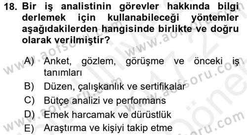 Sağlık Kurumlarında Operasyon Yönetimi Dersi 2017 - 2018 Yılı (Final) Dönem Sonu Sınav Soruları 18. Soru