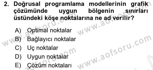 Sağlık Kurumlarında Operasyon Yönetimi Dersi 2017 - 2018 Yılı (Final) Dönem Sonu Sınav Soruları 2. Soru